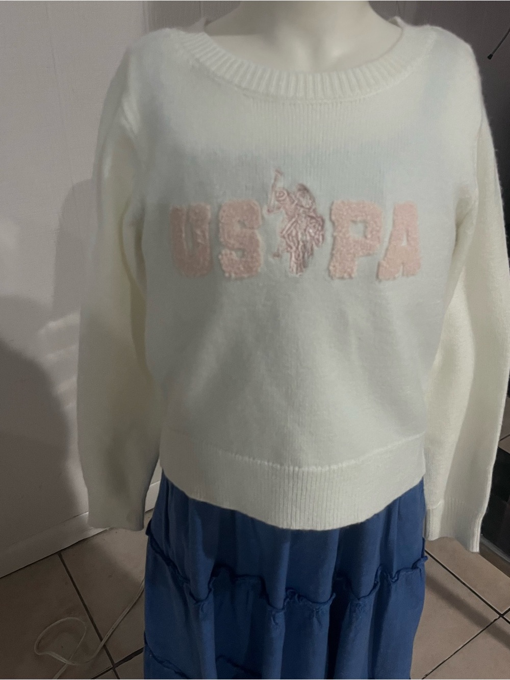 U.S. Polo Assn. Cream Knit Sweater with Pink Logo
